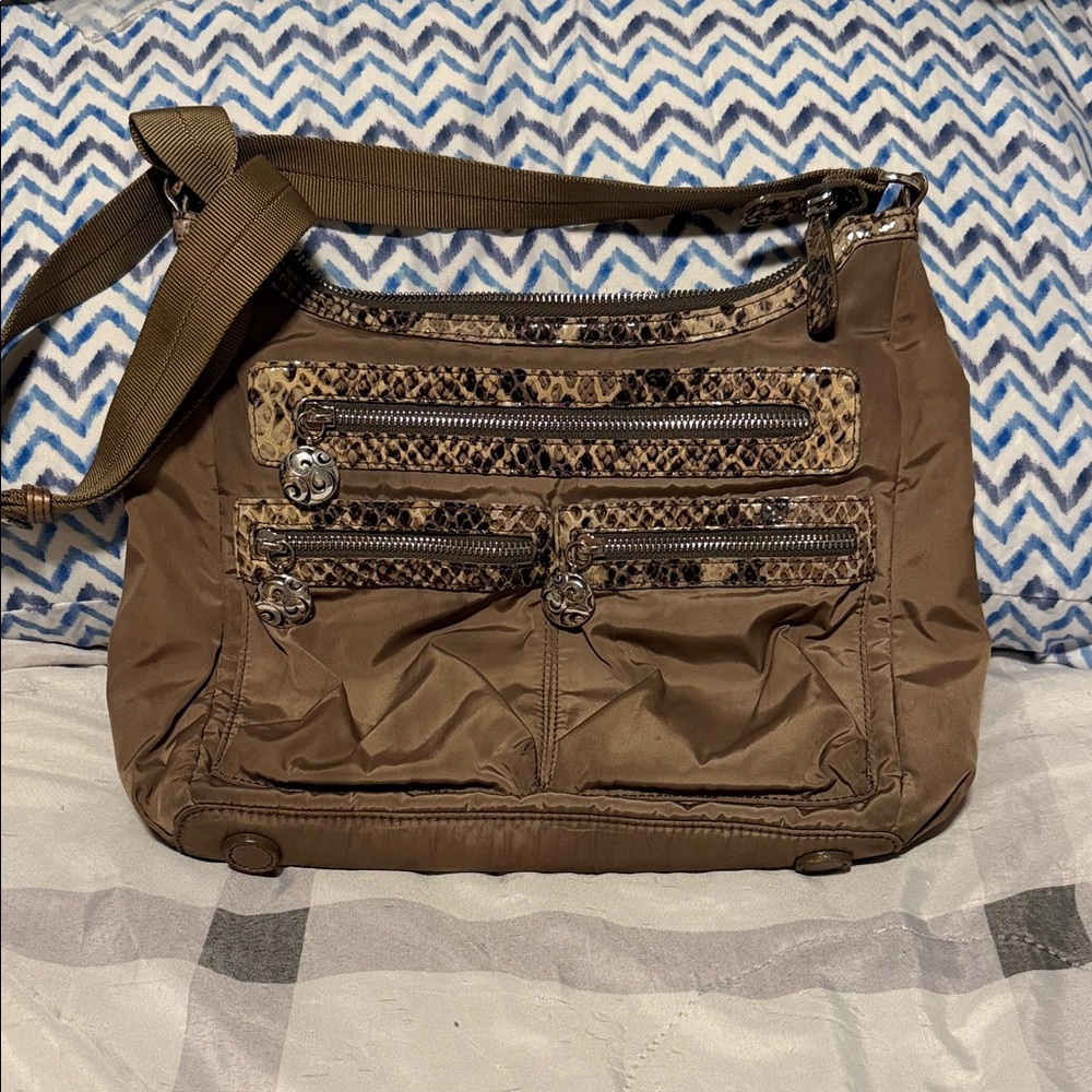 Brighton Brown and Gold Snake Print Bag